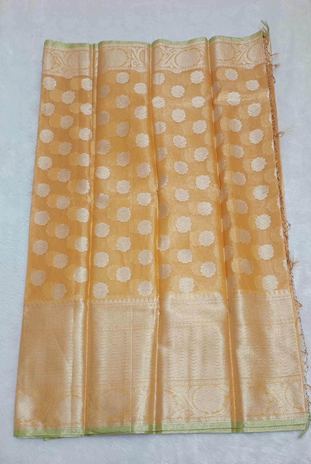 Butterscotch Soft Tissue Zari Resham Saree
