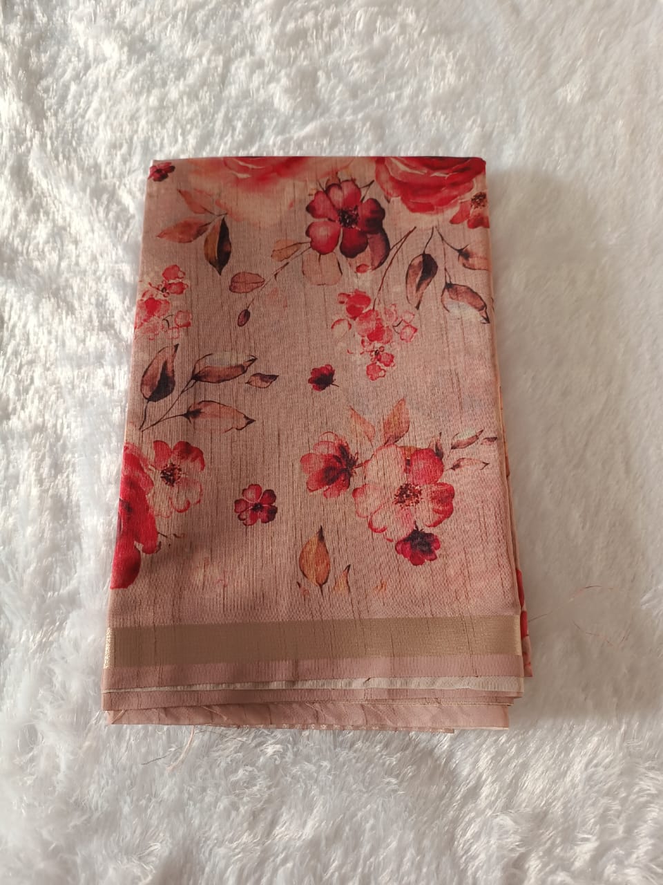 Light Cinnamon Tasser Silk Printed Saree