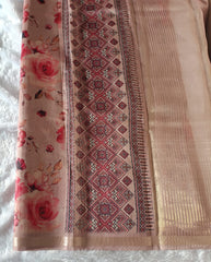 Light Cinnamon Tasser Silk Printed Saree