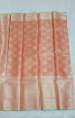 Peachy Pink Soft Tissue Zari Resham Saree