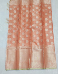 Peachy Pink Soft Tissue Zari Resham Saree