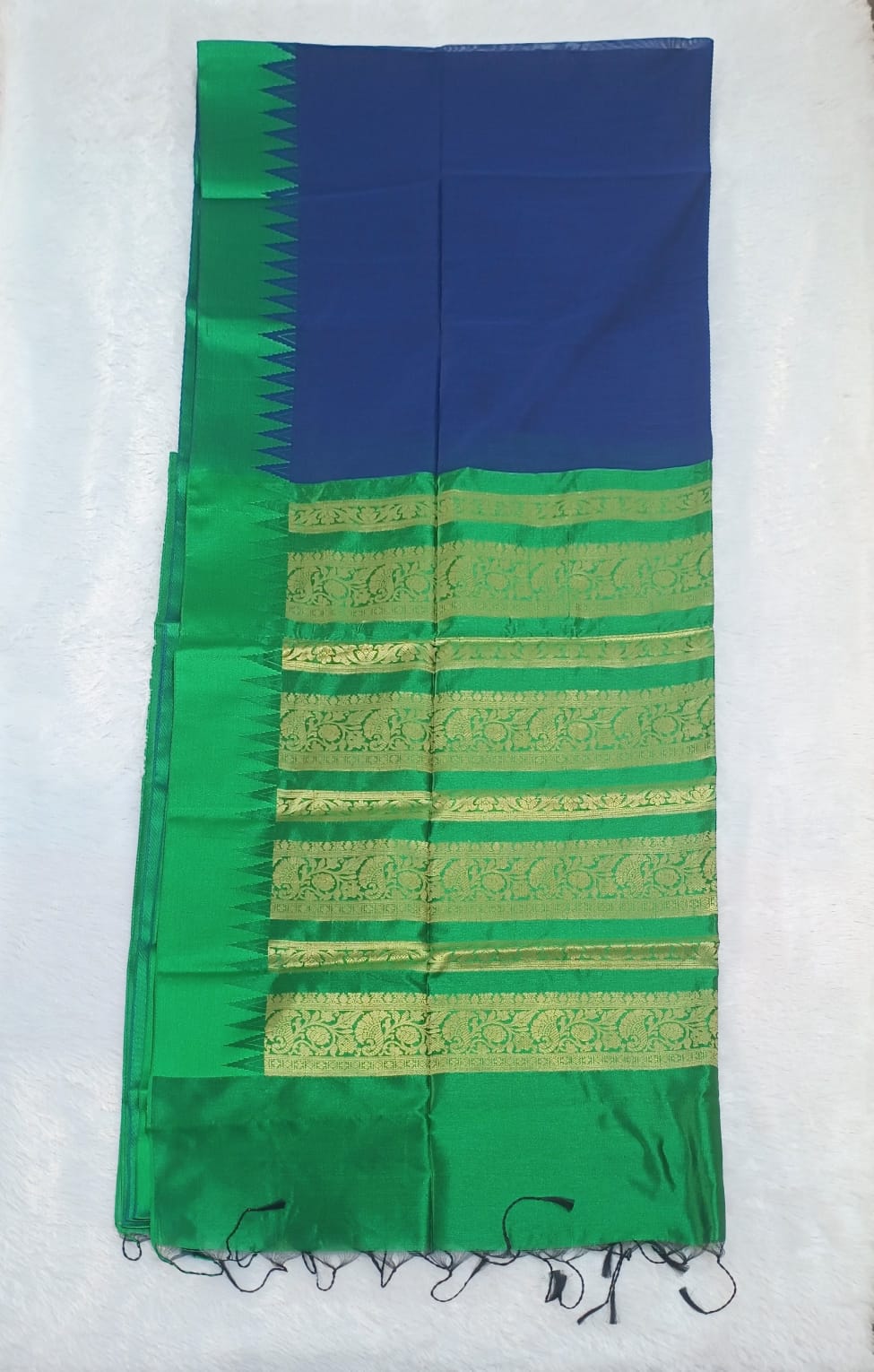 Royal Blue & Green Silk Saree