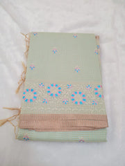 Light Teal Fancy Check Embroidery Saree