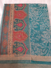 Blue Green Fancy Material Printed Saree