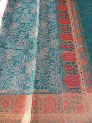 Blue Green Fancy Material Printed Saree