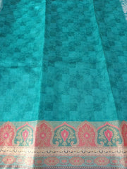 Blue Green Fancy Material Printed Saree