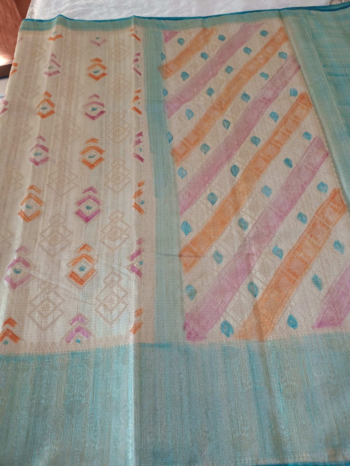 Cream Multicolour Fancy Material Weaving Saree