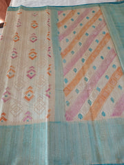Cream Multicolour Fancy Material Weaving Saree