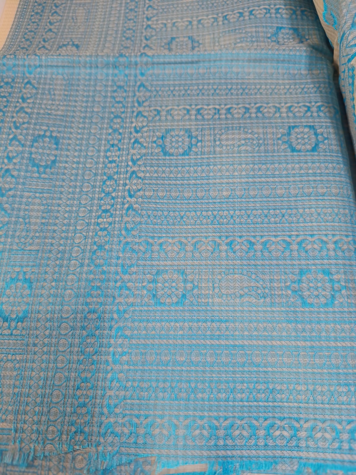Light Cerulean Fancy Check Weaving Saree