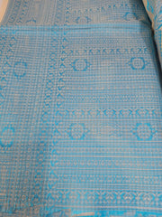 Light Cerulean Fancy Check Weaving Saree