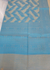 Light Cerulean Fancy Check Weaving Saree