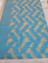 Light Cerulean Fancy Check Weaving Saree