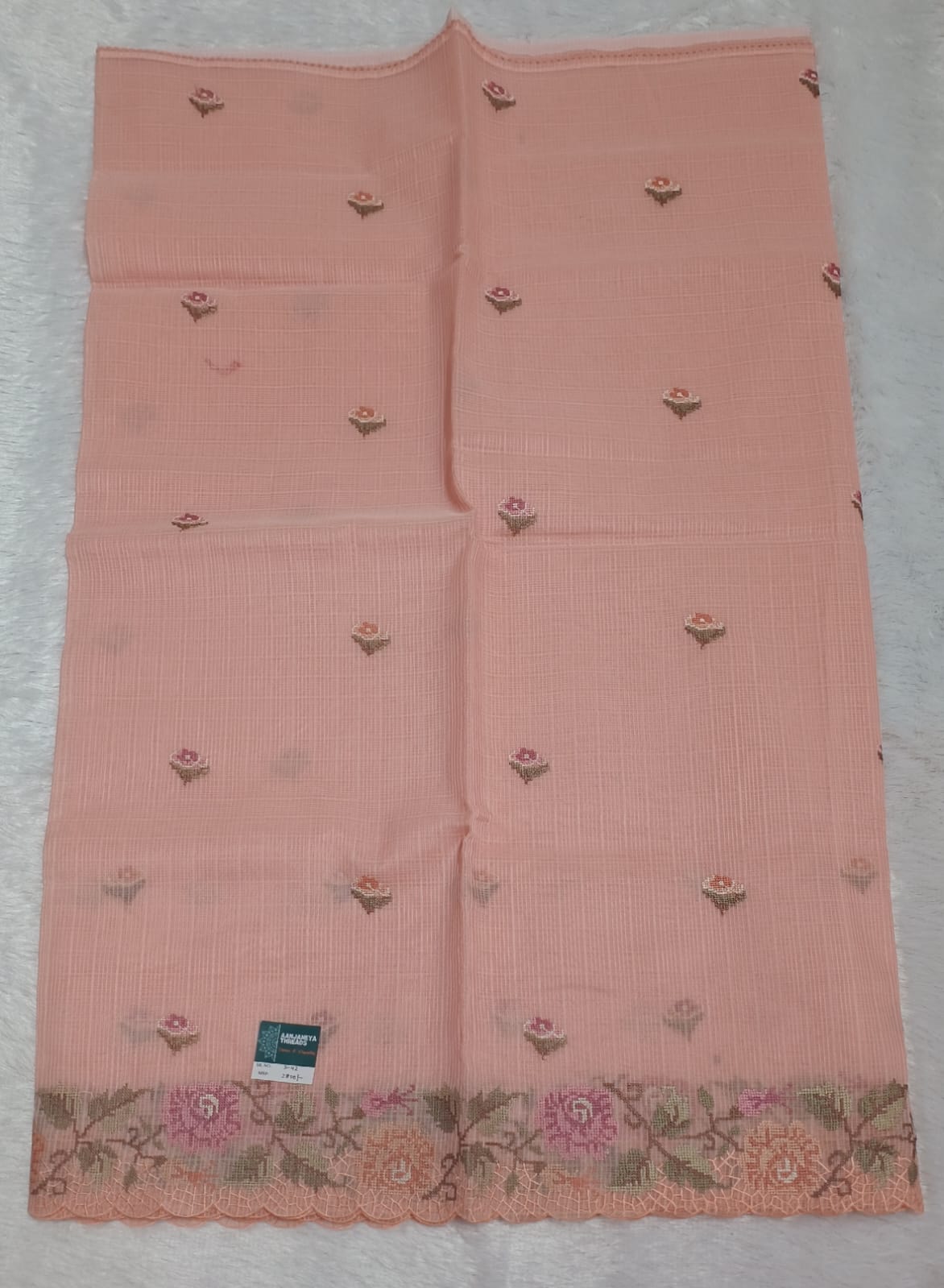 Blushing Peach Fancy Check Saree