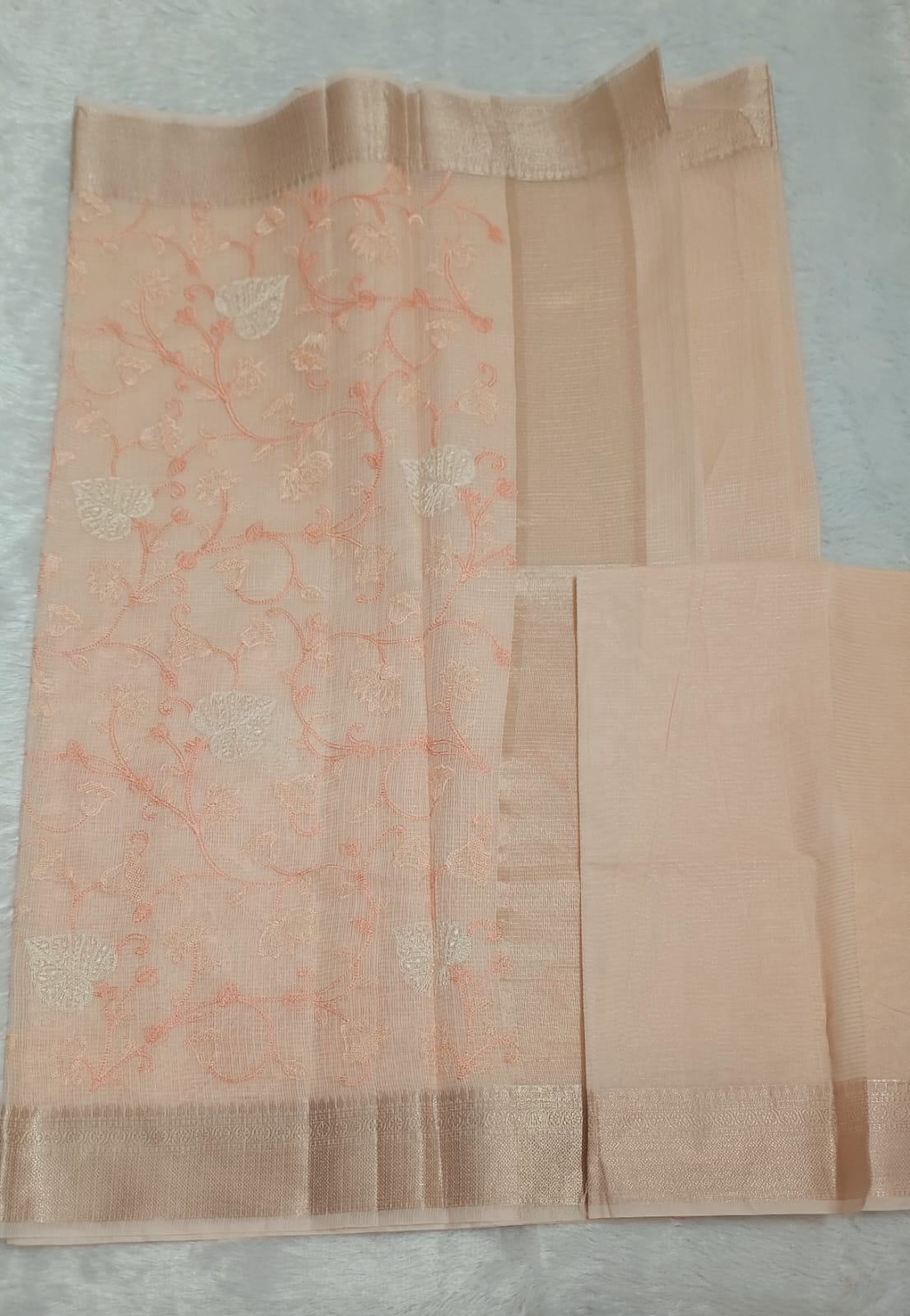 Chic Peach Fancy Check Saree