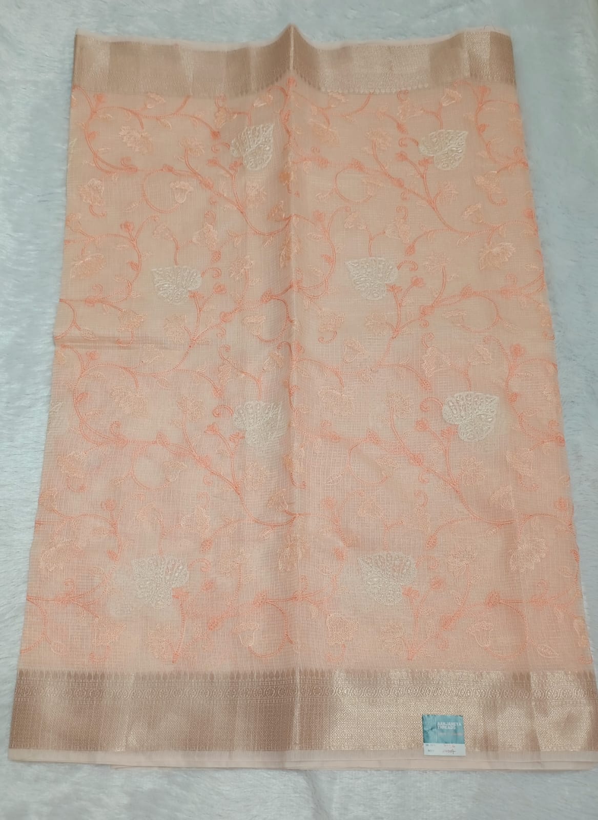 Chic Peach Fancy Check Saree