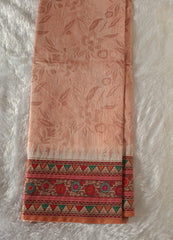 Chocolate Cream Fancy Material Printed Saree