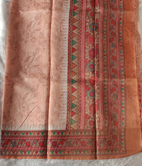 Chocolate Cream Fancy Material Printed Saree