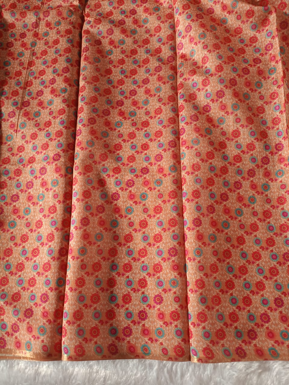 Chocolate Cream Fancy Material Printed Saree