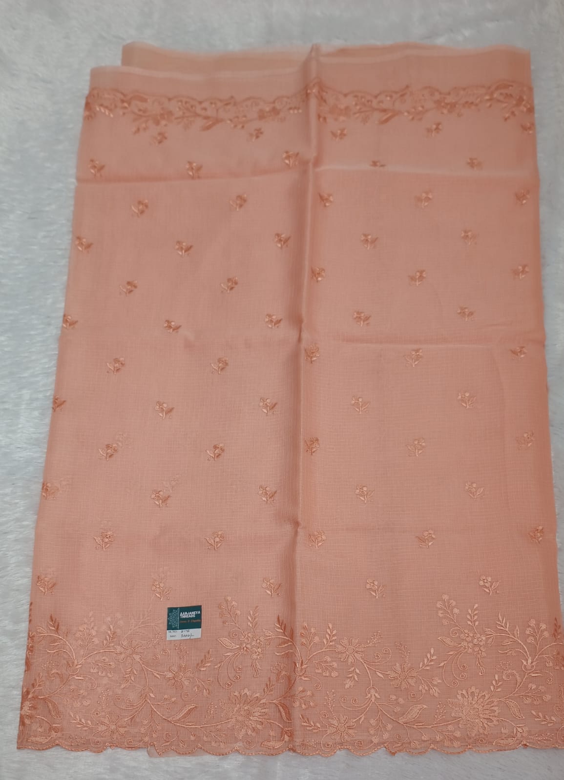 Creamy Peach Pure Cotton Saree