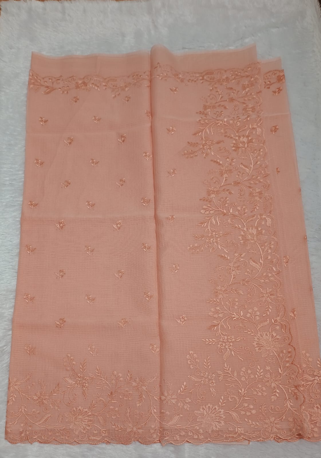 Creamy Peach Pure Cotton Saree