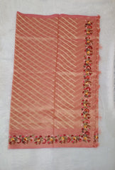 Dark Blushing Peach Soft Tissue HAND Embroidery Saree