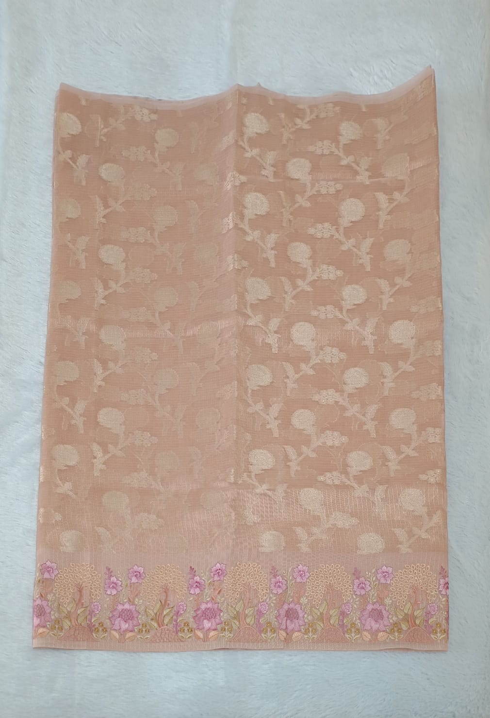Dark Heather Peach Soft Tissue Saree