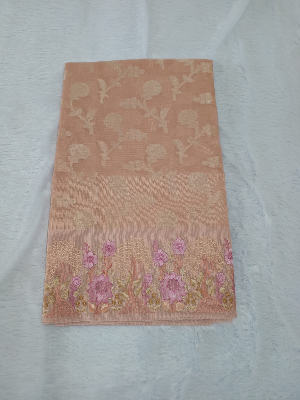 Dark Heather Peach Soft Tissue Saree