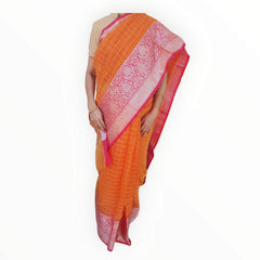 Carrot Fancy Check Weaving Saree