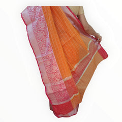 Carrot Fancy Check Weaving Saree