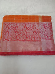 Carrot Fancy Check Weaving Saree