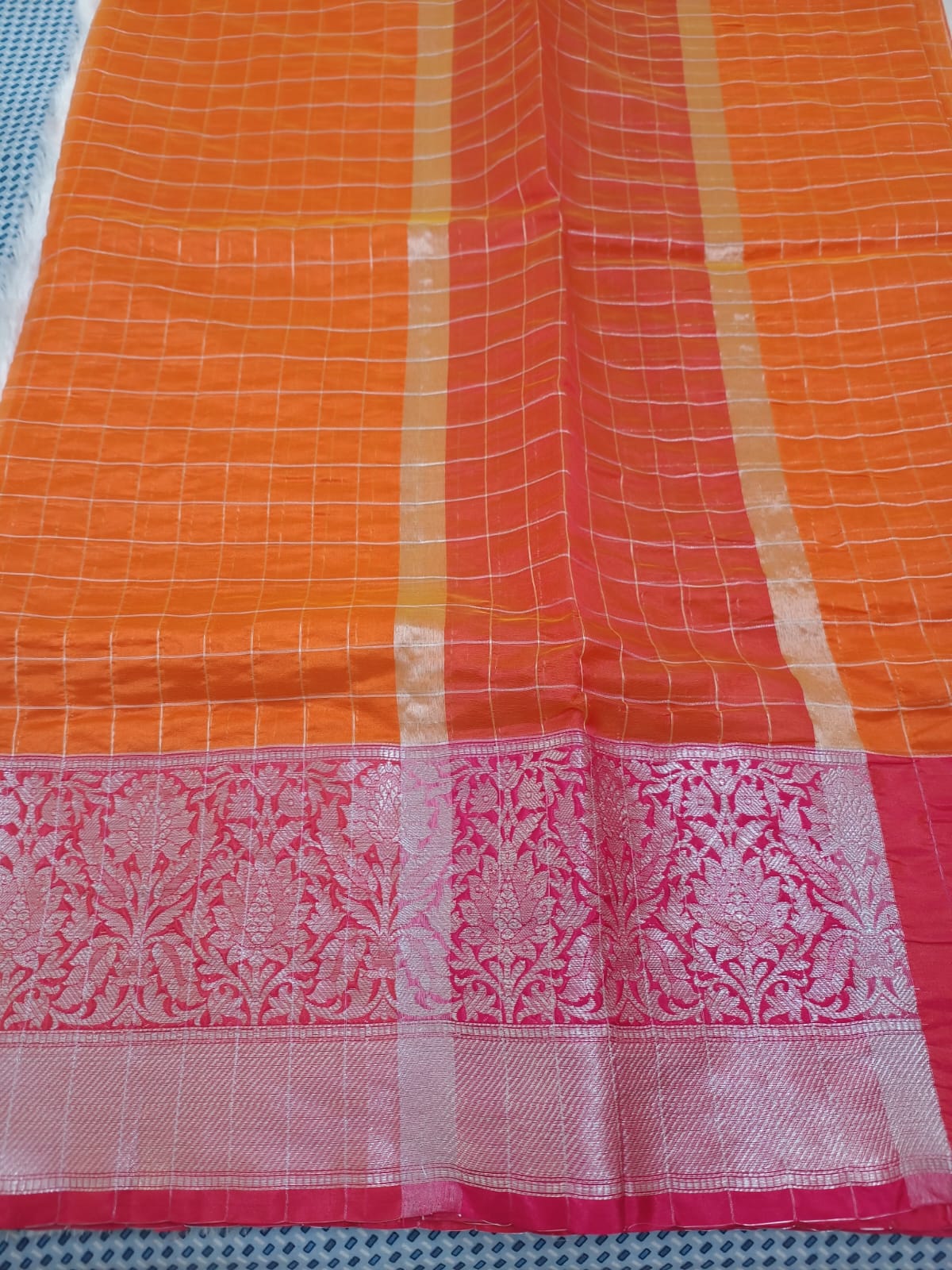 Carrot Fancy Check Weaving Saree