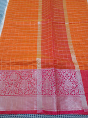 Carrot Fancy Check Weaving Saree