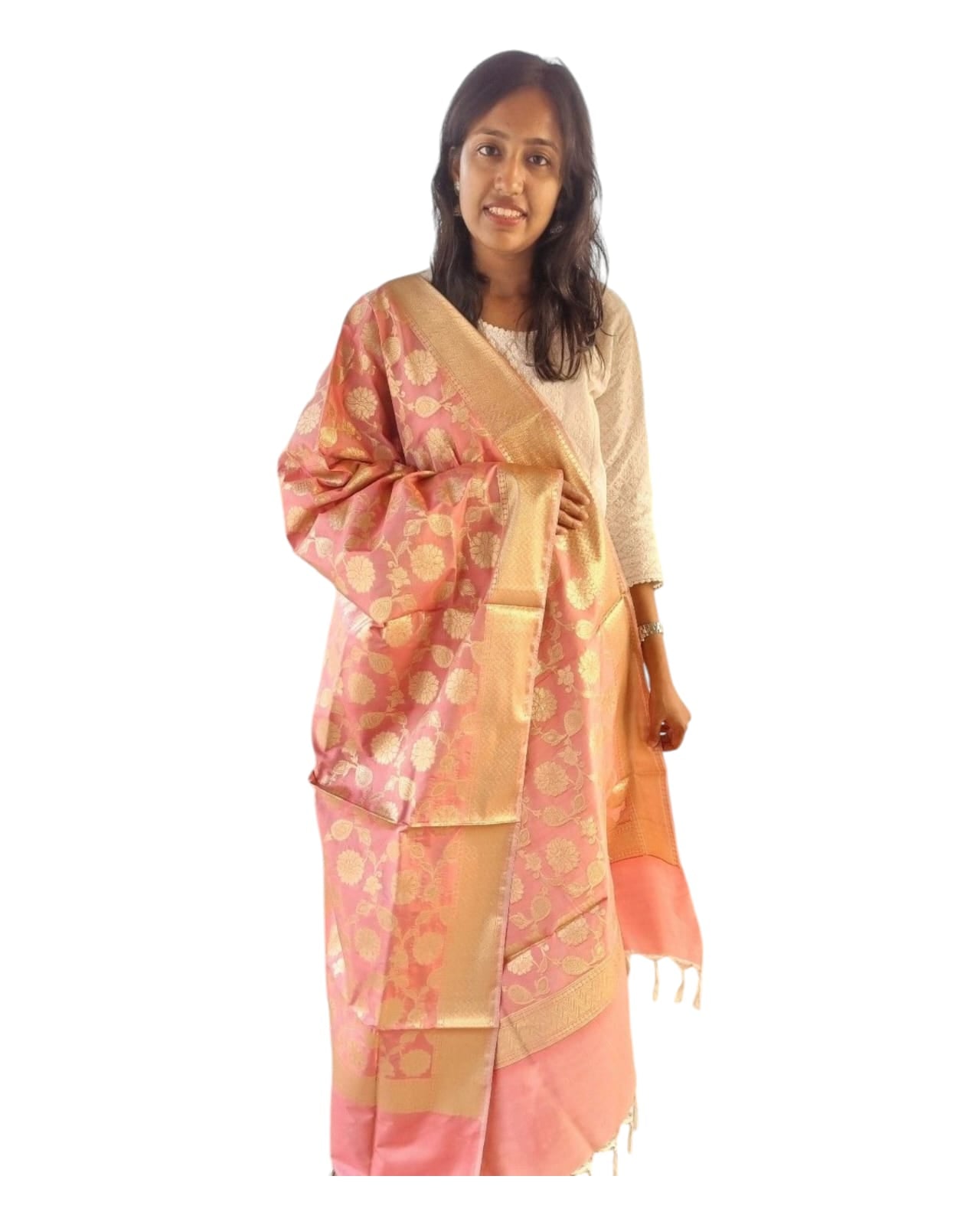 Dark Peach Silk Dupatta