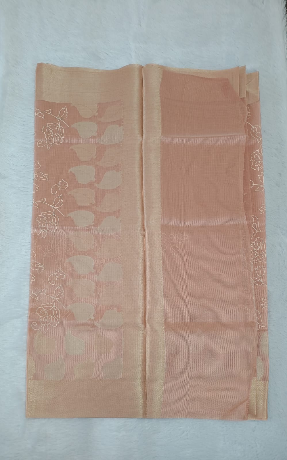 Dark Peach Soft Tissue Embroidery Saree