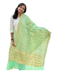 Green Cotton Weaving Floral Dupatta