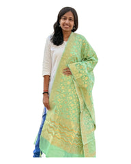 Green Cotton Weaving Floral Dupatta