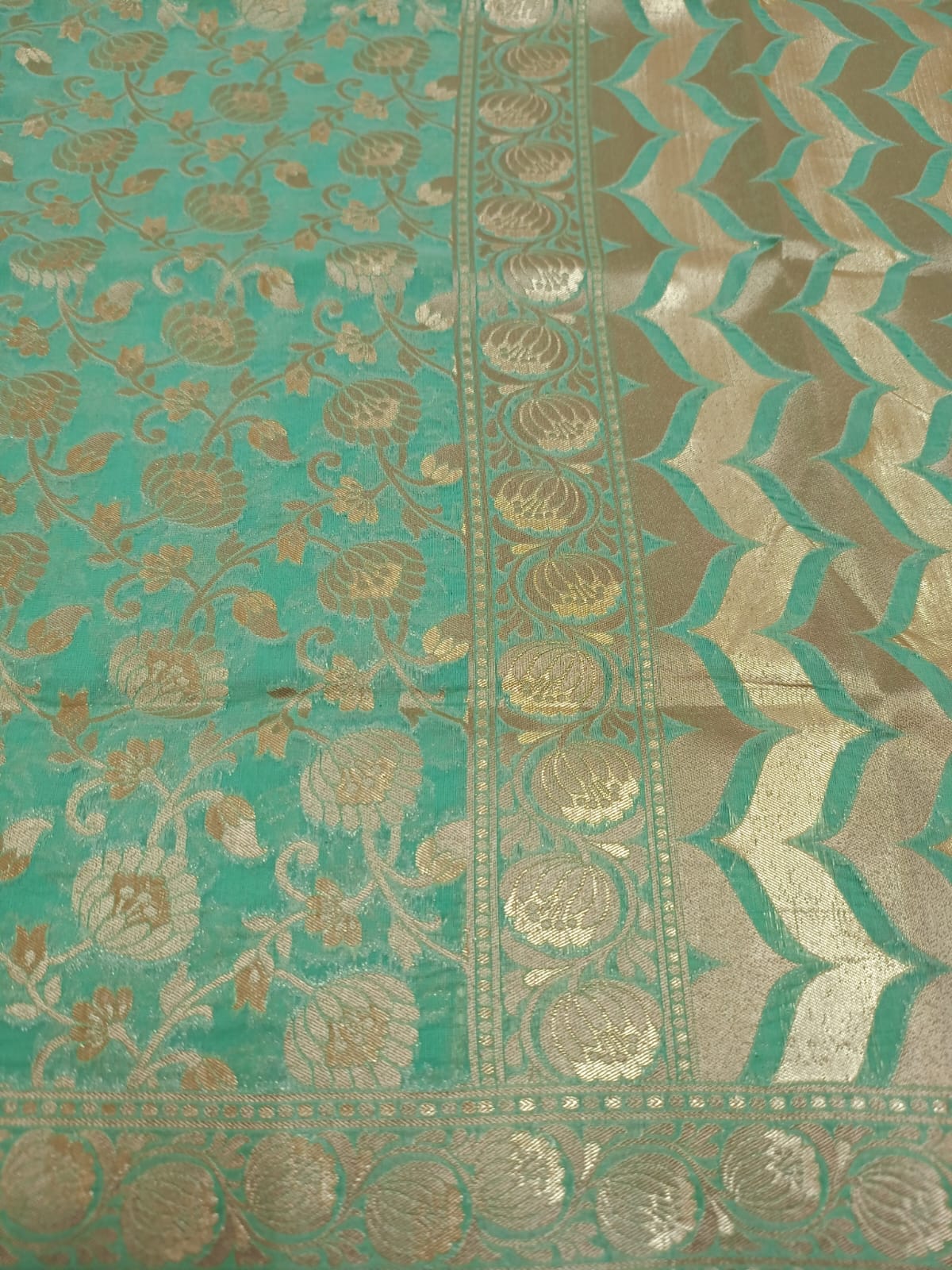 Green Cotton Weaving Floral Dupatta