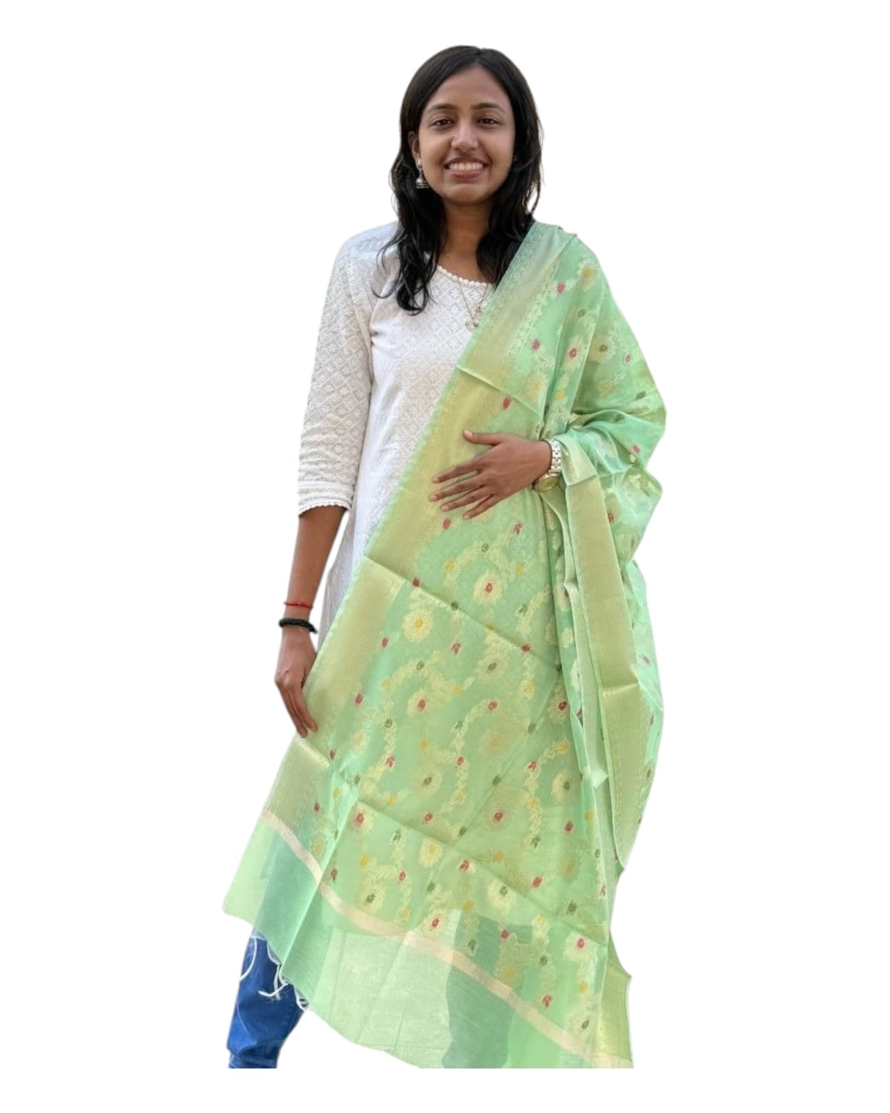 Emerald Green Multi Colour Design Fancy Dupatta