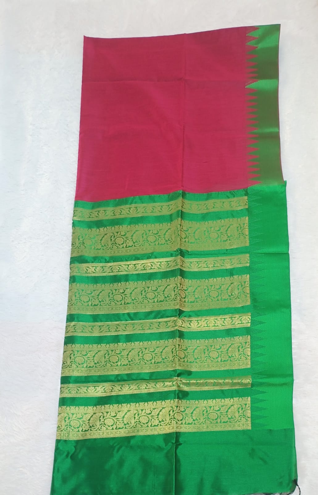 Dark Pink & Green Silk Saree