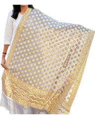 Grey Cotton Weaving Floral Dupatta