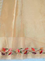 Light Dijon Soft Tissue HAND Embroidery Saree