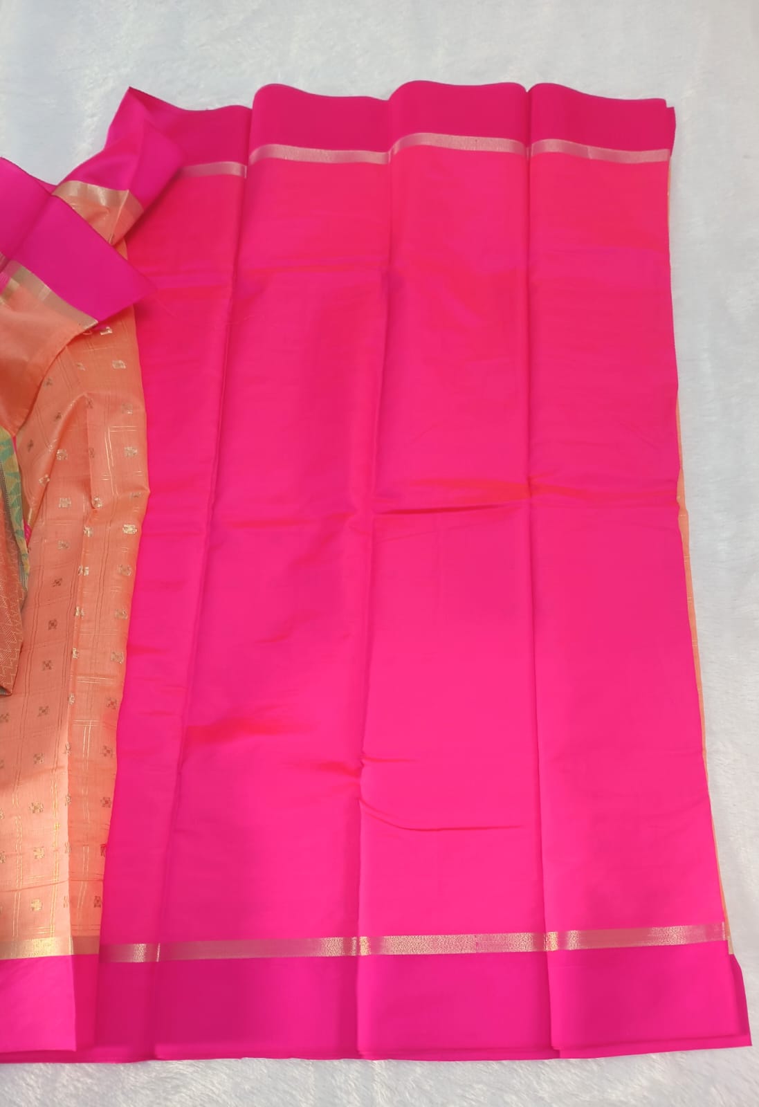 Light Salmon Fancy Check Saree