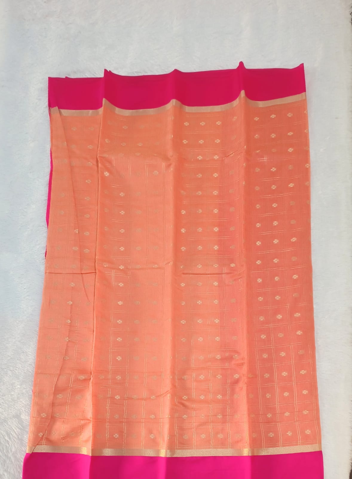 Light Salmon Fancy Check Saree
