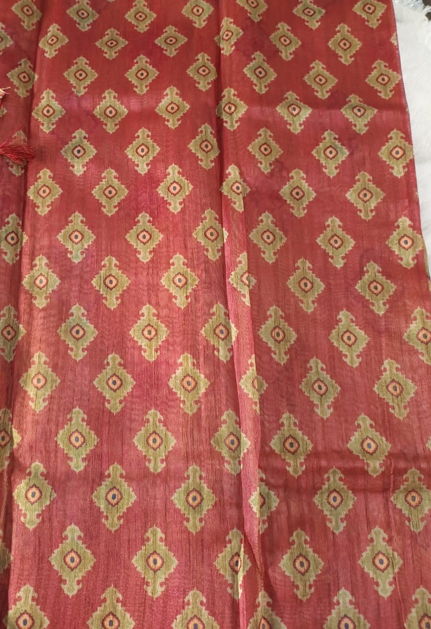 Light Mustard Fancy Material Printed Saree