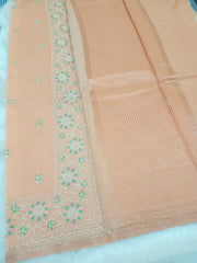 Crayola Peach Fancy Check Embroidery Saree