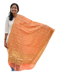 Orange Cotton Weaving Floral Dupatta