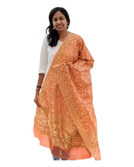 Orange Cotton Weaving Floral Dupatta