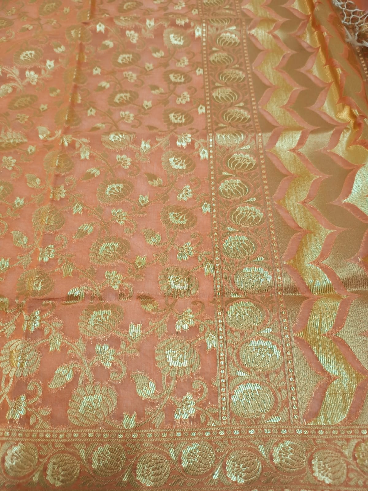 Orange Cotton Weaving Floral Dupatta