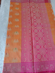 Evergreen Apricot Fancy Check Weaving Saree