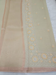 Light Basil Fancy Check Embroidery Saree